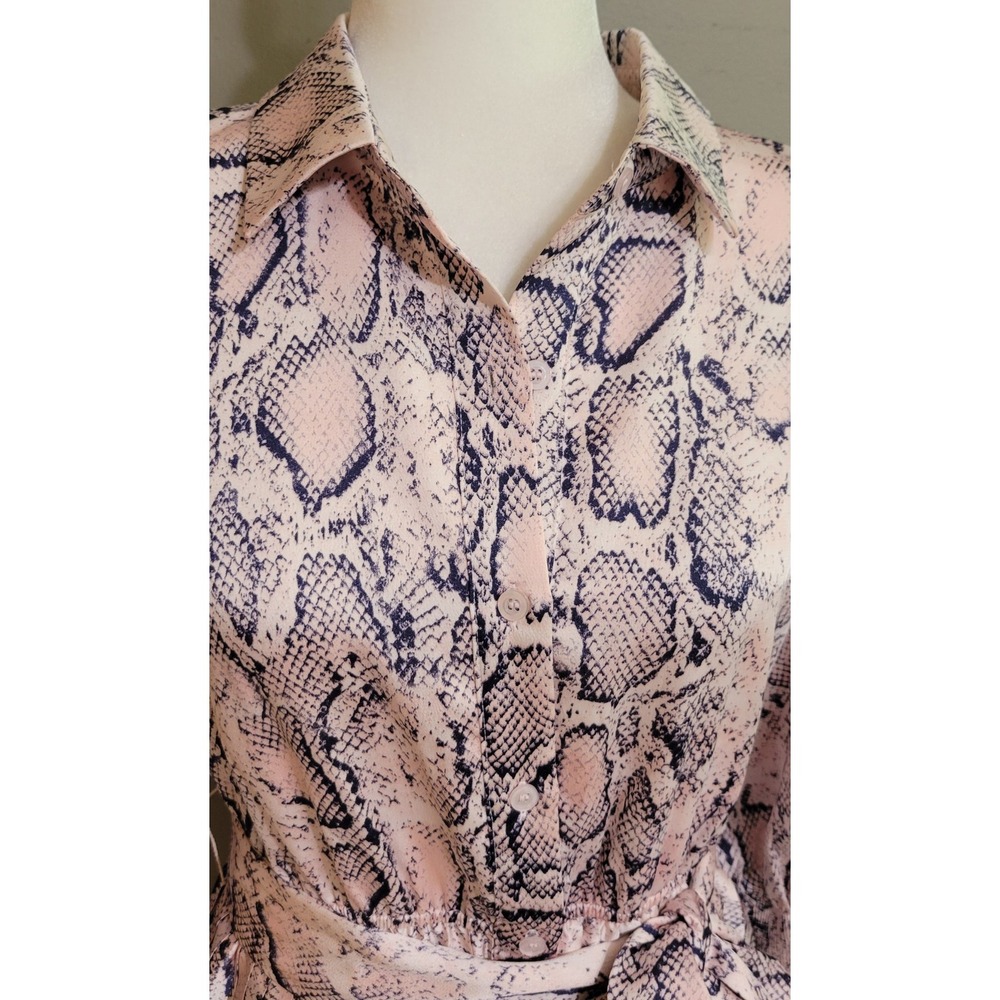 Garcia Pink & Navy Snake-Print Midi Button-Down Dress - Picture 4 of 9